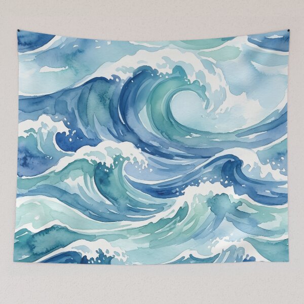 Item preview, Seamless Watercolor Japanese Wave Pattern - Blue and Teal Ocean Motif designed and sold by VibranPalette.