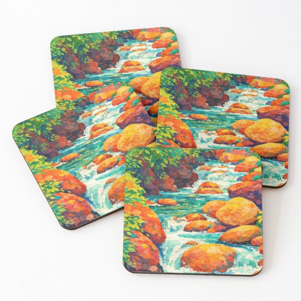 Item preview, Rocky River Flow, Watercolor Papercut, Mixed Media Digital Collage designed and sold by SWSandraWechner.
