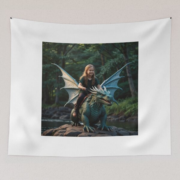Item preview, Girl Riding Dragon Forest Fantasy Adventure Scene designed and sold by Mirgonhood.