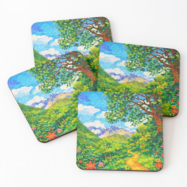 Item preview, Forest Trail with Snowy Peaks, Watercolor Papercut, Mixed Media Digital Collage designed and sold by SWSandraWechner.