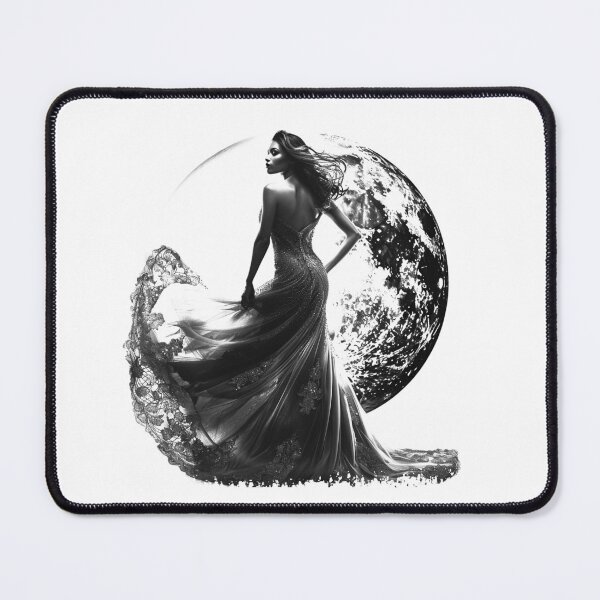 Item preview, Moon Goddess in Black Lace Dress – Celestial Dark Fantasy Art designed and sold by inkoutninja.