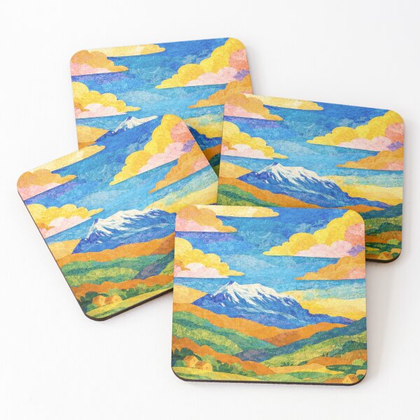 Item preview, Illimani, Snowy Mountain with Summer Valley, Watercolor Papercut, Mixed Media Digital Collage designed and sold by SWSandraWechner.