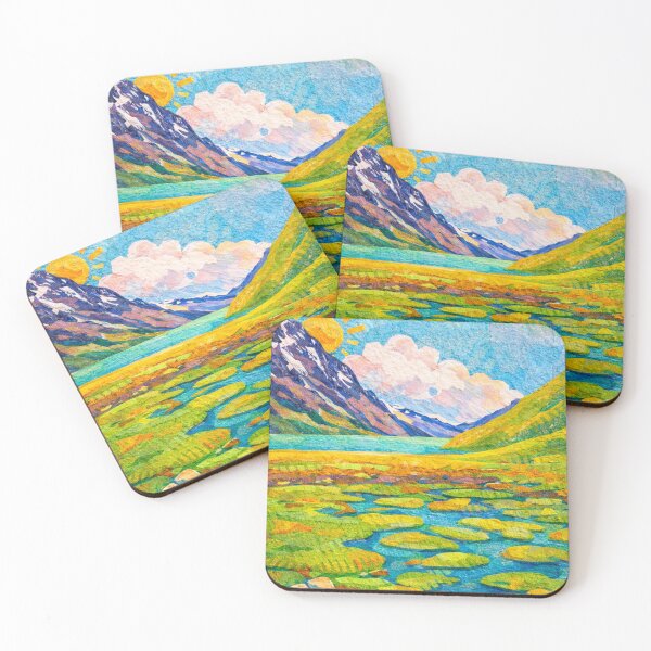 Item preview, Wetland with Snowy Mountain Panorama, Watercolor Papercut, Mixed Media Digital Collage designed and sold by SWSandraWechner.