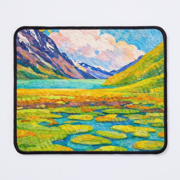 Item preview, Wetland with Snowy Mountain Panorama, Watercolor Papercut, Mixed Media Digital Collage designed and sold by SWSandraWechner.