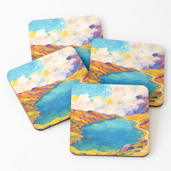 Item preview, Mountain Lagoon Trail Panorama, Watercolor Papercut, Mixed Media Digital Collage designed and sold by SWSandraWechner.