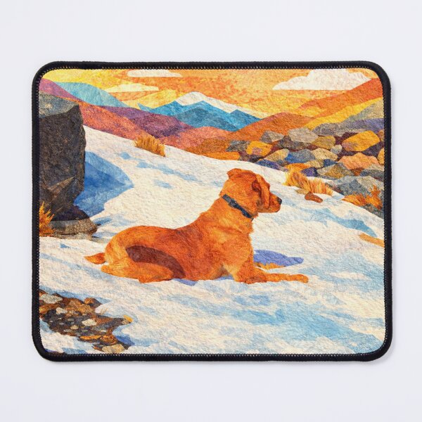 Item preview, Golden Labrador in Snowy Mountain Landscape, Mixed Media Digital Collage designed and sold by SWSandraWechner.