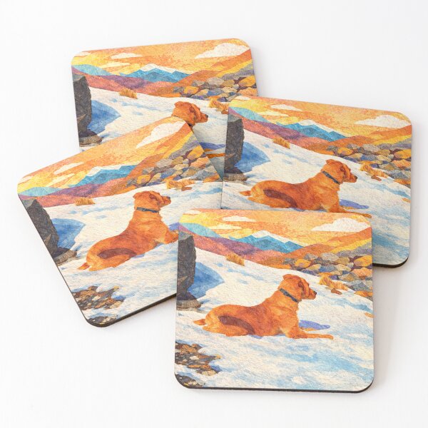 Item preview, Golden Labrador in Snowy Mountain Landscape, Mixed Media Digital Collage designed and sold by SWSandraWechner.