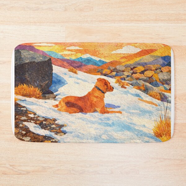 Item preview, Golden Labrador in Snowy Mountain Landscape, Mixed Media Digital Collage designed and sold by SWSandraWechner.