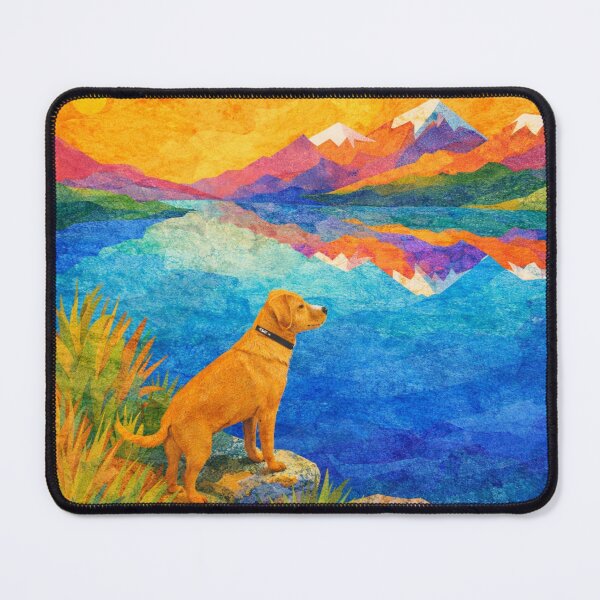 Item preview, Golden Labrador contemplating on a Blue Mountain Lake, Mixed Media Digital Collage designed and sold by SWSandraWechner.