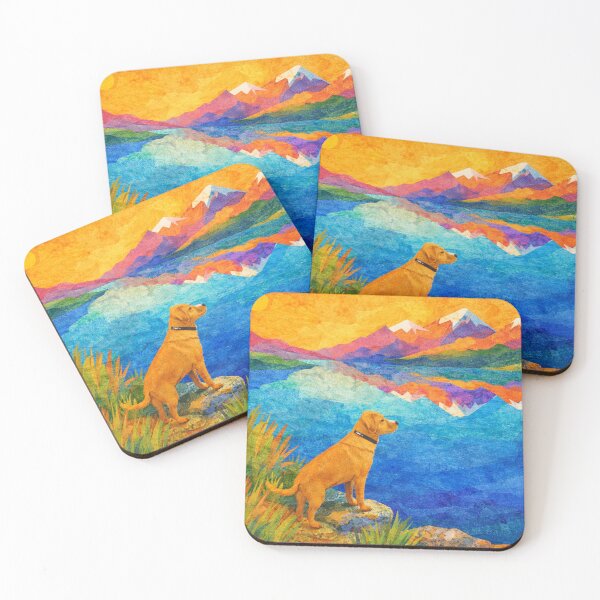 Item preview, Golden Labrador contemplating on a Blue Mountain Lake, Mixed Media Digital Collage designed and sold by SWSandraWechner.