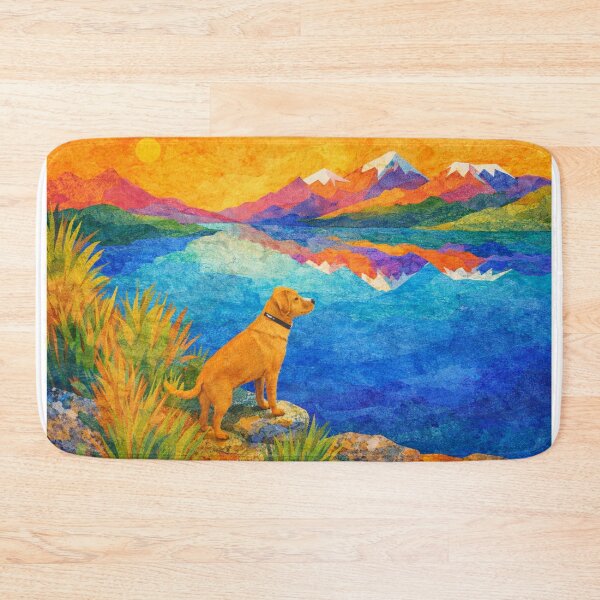 Item preview, Golden Labrador contemplating on a Blue Mountain Lake, Mixed Media Digital Collage designed and sold by SWSandraWechner.