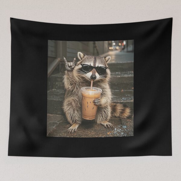 Item preview,  Raccoon Drinking Iced Coffee Funny Meme Street Style designed and sold by Hedoraxe.
