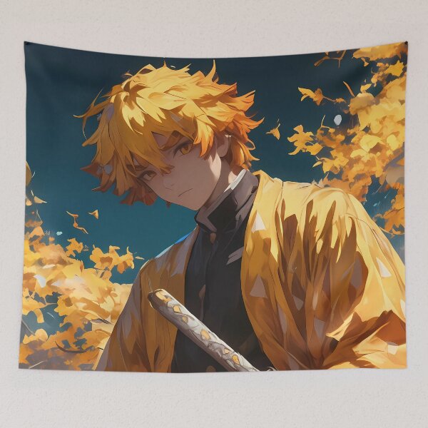 Item preview, Zenitsu Agatsuma Demon Slayer Autumn Leaves Yellow Haori designed and sold by PMartistStudio.