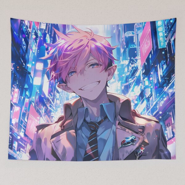 Item preview, Renzo Shima Blue Exorcist Neon City Smirk designed and sold by PMartistStudio.