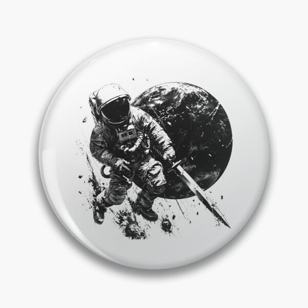 Item preview, Astronaut with Sword – Dark Space Warrior Black and White Art designed and sold by inkoutninja.