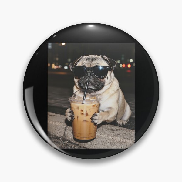 Item preview, Funny Pug Dog Drinking Iced Coffee designed and sold by Hedoraxe.