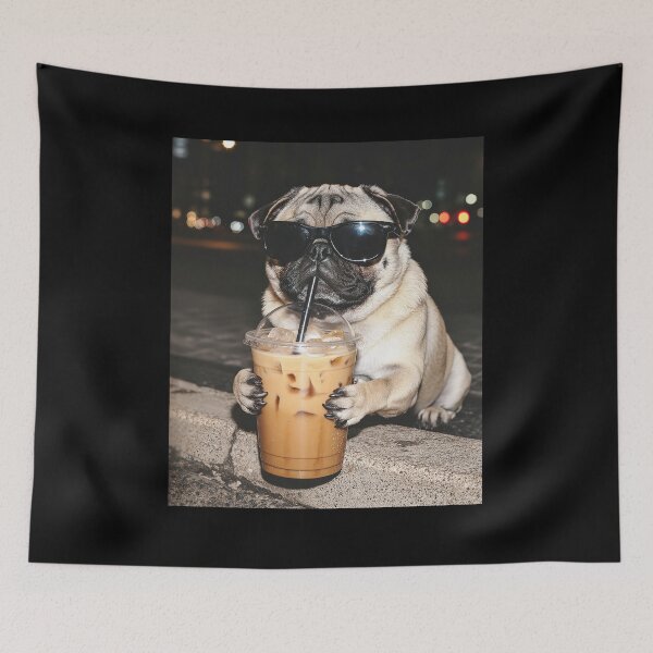 Item preview, Funny Pug Dog Drinking Iced Coffee designed and sold by Hedoraxe.