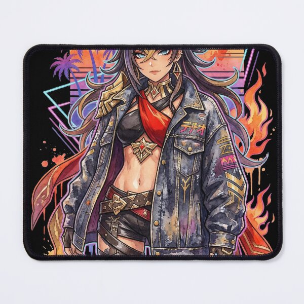 Item preview, Genshin Dehya Flame Mane Eremite Vaporwave Retro Portrait designed and sold by Senpaiwaves.