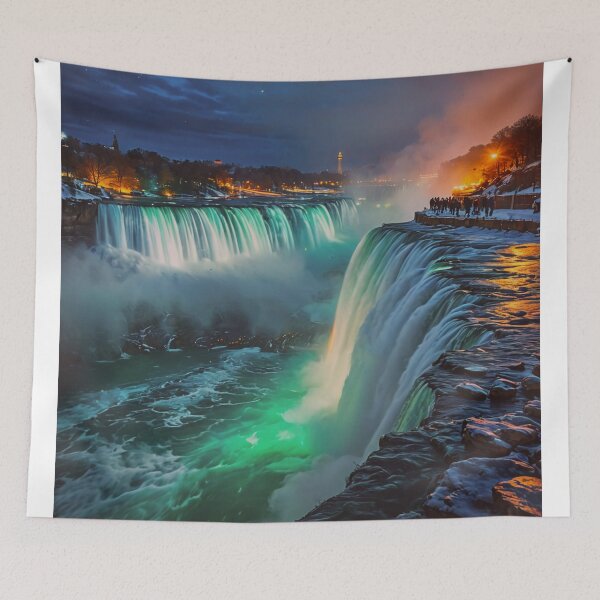 Item preview, Niagara Falls at Night – Illuminated Winter Waterfall Landscape Art designed and sold by BeautifulVirtues.