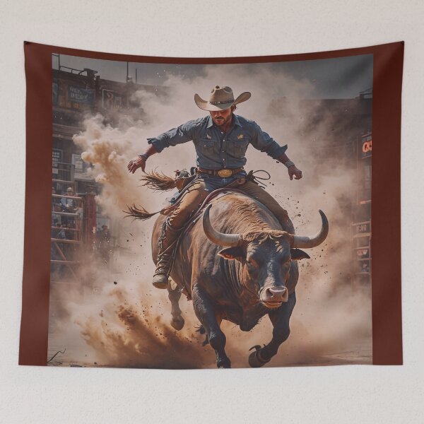 Item preview, Bull Rider in Action – Intense Rodeo Western Cowboy Art designed and sold by BeautifulVirtues.