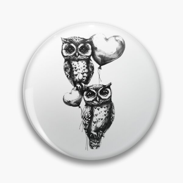 Item preview, Cute Gothic Owls with Heart Balloons – Whimsical Black and White Art designed and sold by inkoutninja.