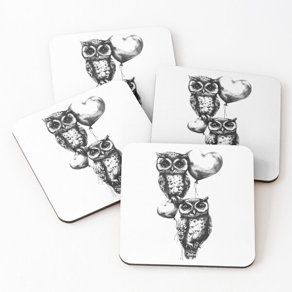 Item preview, Cute Gothic Owls with Heart Balloons – Whimsical Black and White Art designed and sold by inkoutninja.