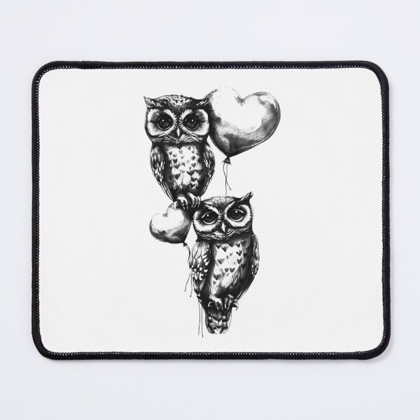 Item preview, Cute Gothic Owls with Heart Balloons – Whimsical Black and White Art designed and sold by inkoutninja.