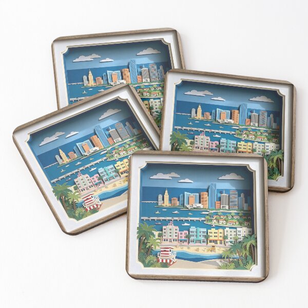 Item preview, Miami Florida America Layered Paper Art Diorama Collage designed and sold by TackyTime.