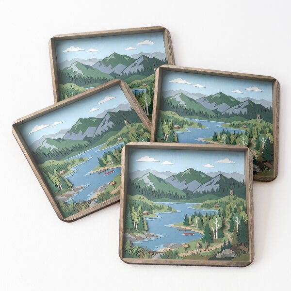 Item preview, Adirondacks Mountains New York Layered Paper Art Diorama designed and sold by TackyTime.