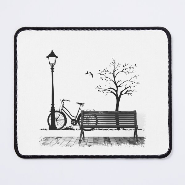 Item preview, Vintage Bicycle Park Scene – Minimalist Black and White Urban Art designed and sold by inkoutninja.
