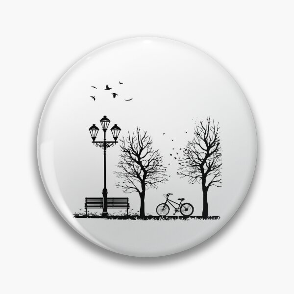 Artikelvorschau, Minimalistische Fahrradszene im Park – Schwarz-Weiß-Stadtsilhouette entworfen und verkauft von inkoutninja.
