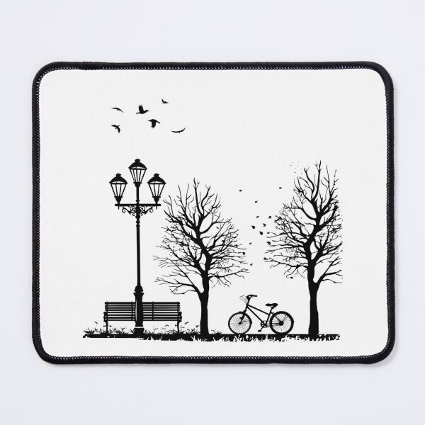 Item preview, Minimalist Park Bicycle Scene – Black and White Urban Silhouette Art designed and sold by inkoutninja.