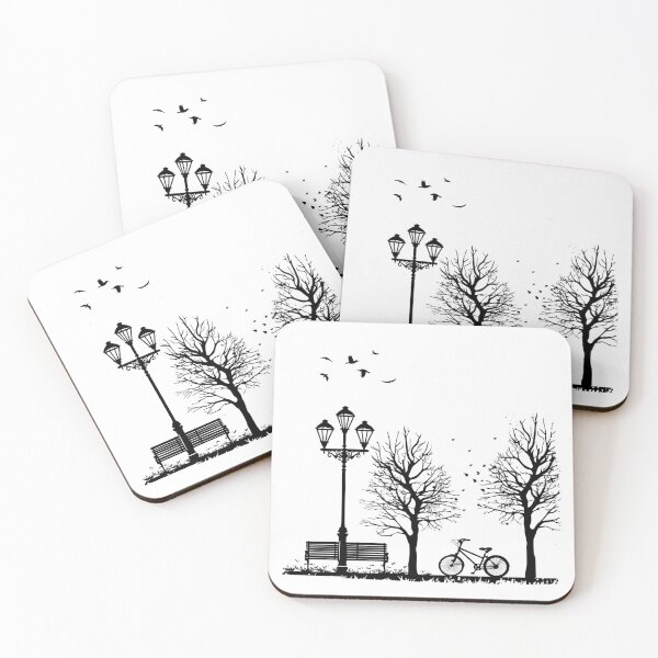 Item preview, Minimalist Park Bicycle Scene – Black and White Urban Silhouette Art designed and sold by inkoutninja.