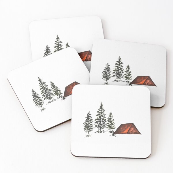 Item preview, Forest Camping Watercolor | Cozy Tent & Pine Trees Illustration designed and sold by Little Bloom Studio.