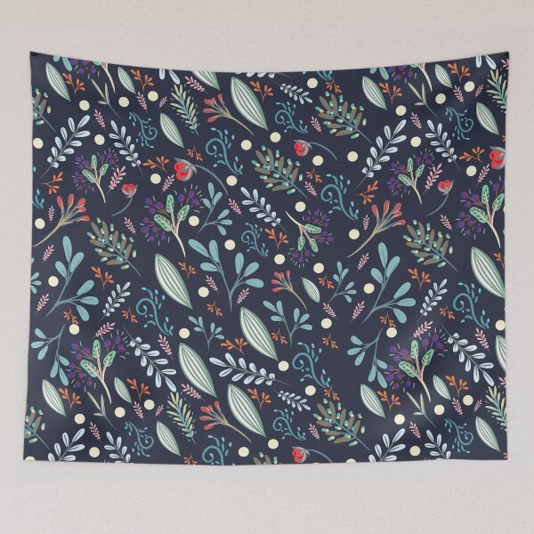 Aperçu de l'œuvre Coque de téléphone à motif floral botanique foncé – Motif de feuilles fantaisiste d'art populaire sur fond bleu marine créée et vendue par FestivityFinds.