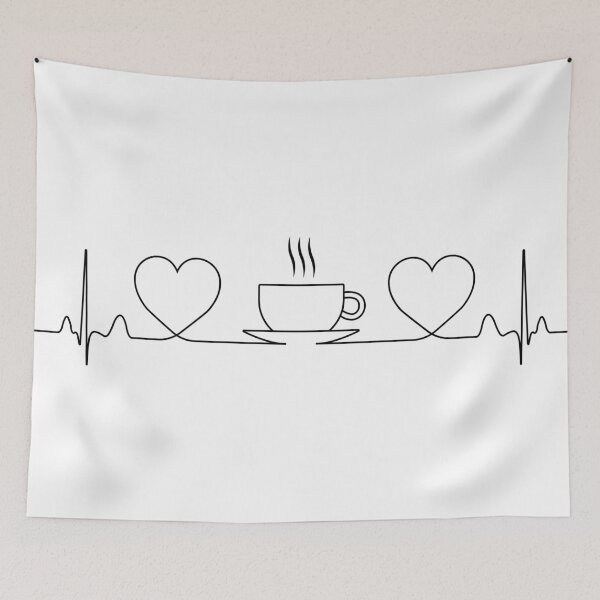 Item preview, Heartbeat Coffee Love Line Art: Minimal Continuous Line Cup With Hearts and ECG Motif designed and sold by GulDesigns.