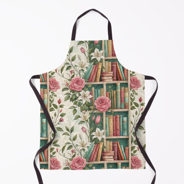 Item preview, Cottagecore Vintage Bookshelf & Roses Botanical Pattern designed and sold by Auravera Designs.