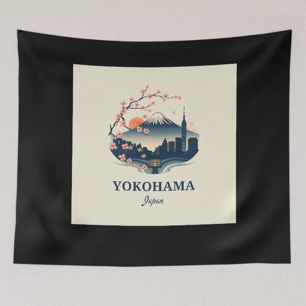 Item preview, Yokohama Japan Cityscape Mount Fuji Sakura Art designed and sold by Tsugraf Designs.