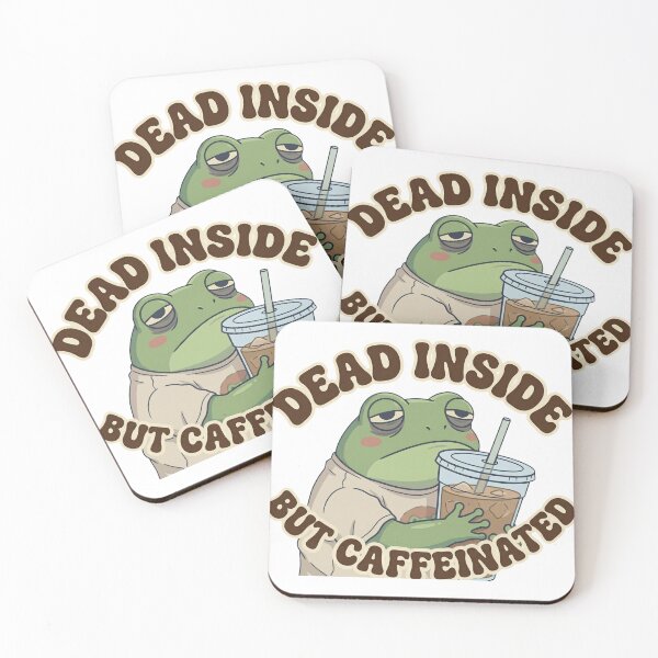 Item preview, Dead Inside But Caffeinated - Funny Tired Frog Iced Coffee Meme designed and sold by The Chill Pond.