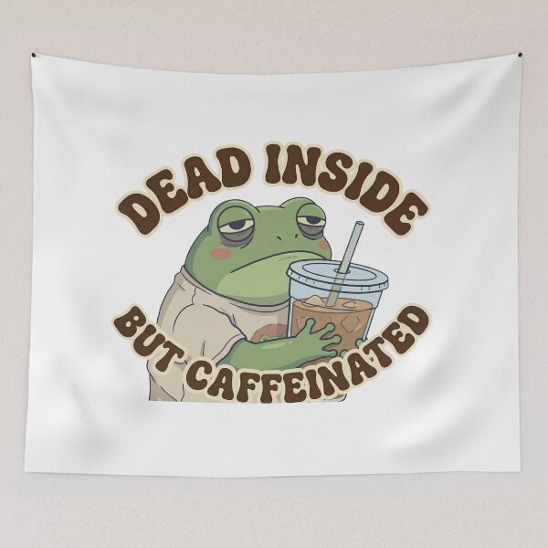 Item preview, Dead Inside But Caffeinated - Funny Tired Frog Iced Coffee Meme designed and sold by The Chill Pond.