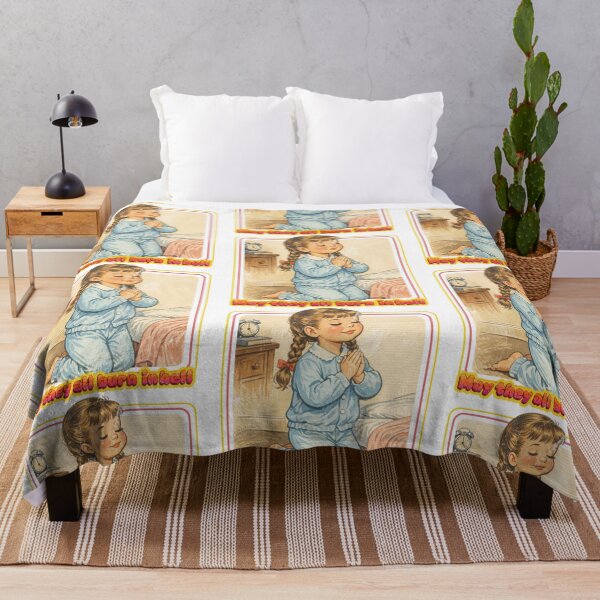 Item preview, May They All Burn in Hell — Retro Prayer Girl Cartoon designed and sold by Nacho Average Designs.