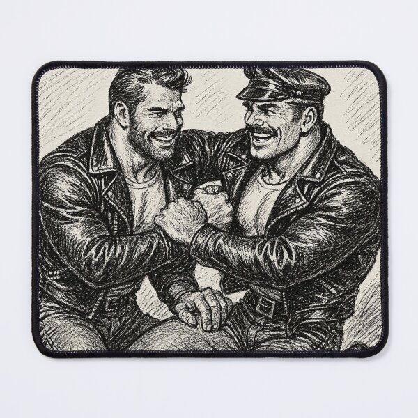 Item preview, Gay Leather Daddies Wrestle Me To The Ground Charcoal Sketch Art Design designed and sold by ItsAKinkThing.