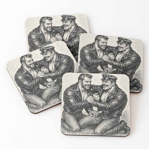 Item preview, Gay Leather Daddies Wrestle Me To The Ground Charcoal Sketch Art Design designed and sold by ItsAKinkThing.
