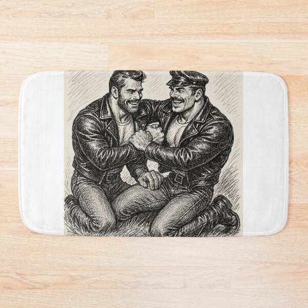 Item preview, Gay Leather Daddies Wrestle Me To The Ground Charcoal Sketch Art Design designed and sold by ItsAKinkThing.