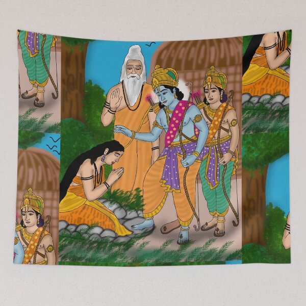 Item preview, Lord Rama and Ahilya Redemption Scene – Ramayana Spiritual Art Design designed and sold by Harshit_Digital_Arts.