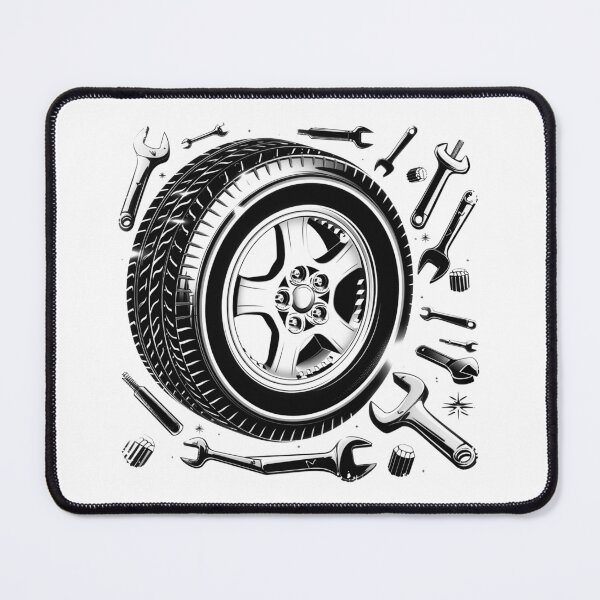 Item preview, Performance Tire and Tools – Mechanic Garage Black and White Art designed and sold by inkoutninja.