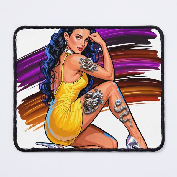 Item preview, A woman in a yellow dress with tattoos on transparent background designed and sold by Creative88Art.