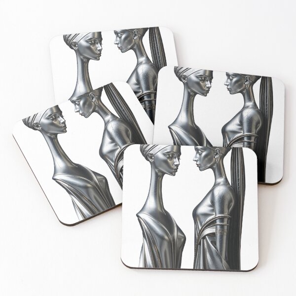 Item preview, Two silver statues of women facing each other on transparent background designed and sold by Creative88Art.
