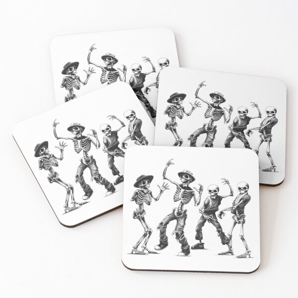 Item preview, Dancing Skeleton Crew – Funny Spooky Black and White Character Art designed and sold by inkoutninja.