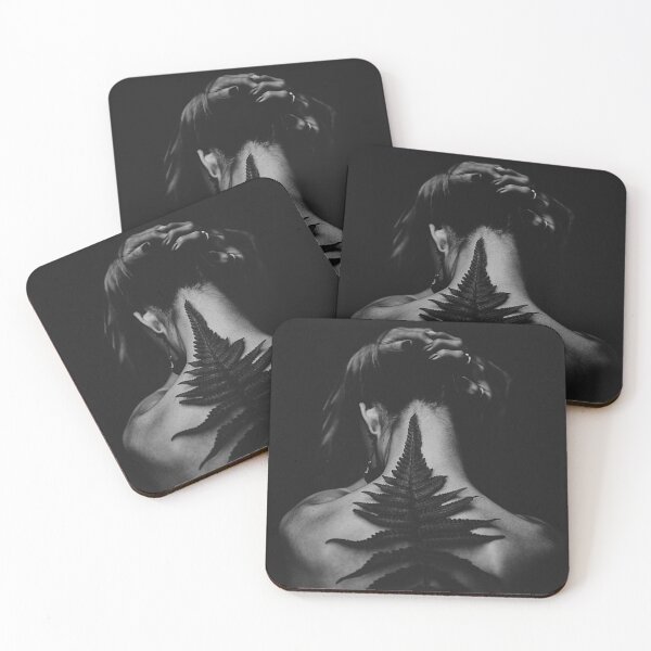 Item preview, Woman With Fern Tattoo On Upper Back Black And White Portrait Evoking Nature And Solitude designed and sold by GulDesigns.